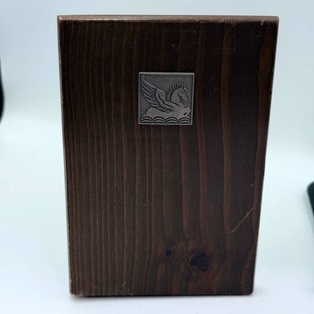 Vintage Mid Century Modern Pegasus Wood Bookends MCM Dark Brown Silver Set of 2
